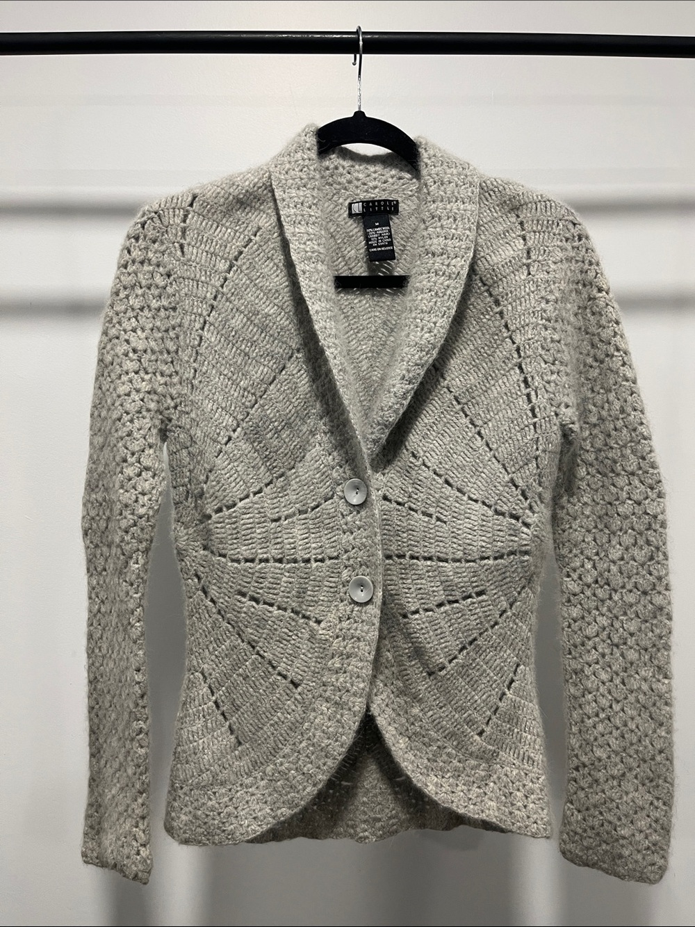 Carole Little Light Gray Knit Shawl-Collar Blazer